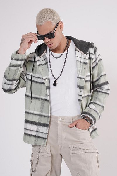 Butik TREND BIZ Unisex καρό πουκάμισο με κουκούλα με κουκούλα