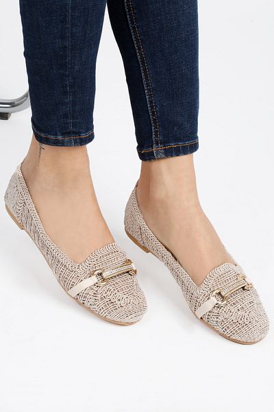 RENKLİBUTİK Stone Detailed Lace Casual Women's Knitted Fabric Comfortable Shoes, Ballerinas