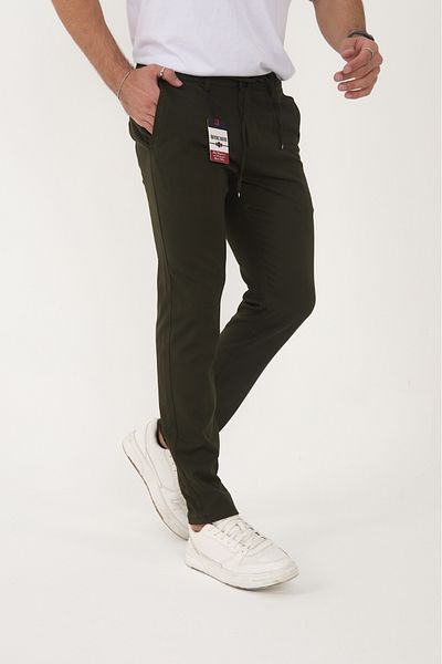 BROCARD Ανδρικό χειμερινό Jogger Slimfit μέσης μισό ελαστικό υφασμάτινο παντελόνι χακί