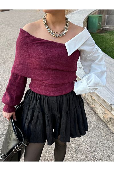 Bak'ap Pulover tricotat cu guler Madonna premium cu detaliu cămașă