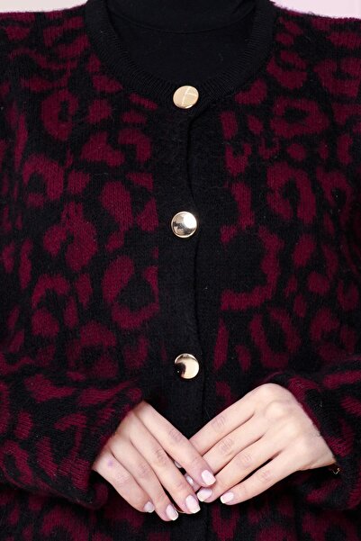 Sevitli Burgundy Leopard Long Cardigan
