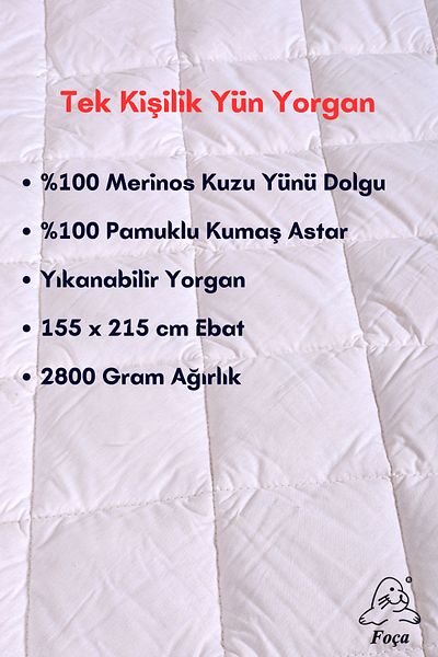Foçatex Single 100% Natural Wool Quilt 155 X 215 cm Size 2800 Grams