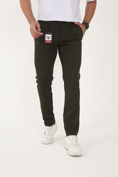 BROCARD Ανδρικό χειμερινό Jogger Slimfit μέσης μισό ελαστικό υφασμάτινο παντελόνι χακί