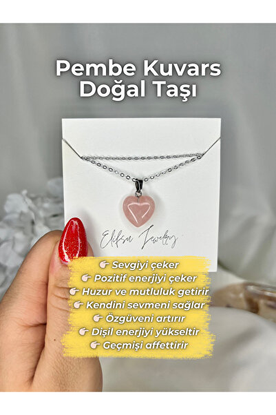 Elifsu Jewelry Pembe Kuvars Sevgi Taşı Doğal Taş Kolye