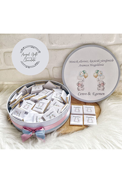 Angel Gift Chocolate 50 Adet Isme Özel Fil Temalı Hediyelik Ikiz Hoşgeldin Be...
