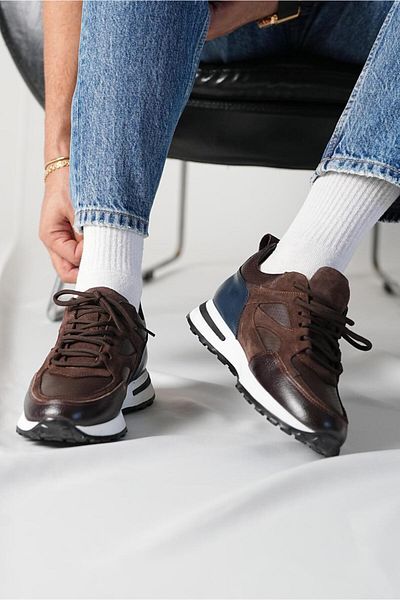 TETRİ Vios Model Genuine Leather Handmade Brown Men's Sneakers