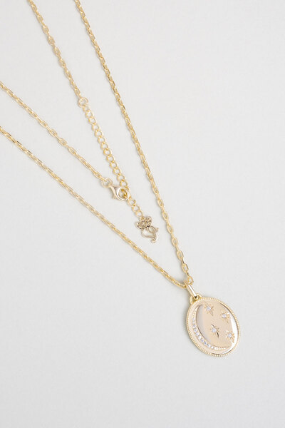 So CHIC... Ay ve Yıldız 18 Ayar Sarı Altın Kaplama 50 Cm Gümüş Madalyon Kolye