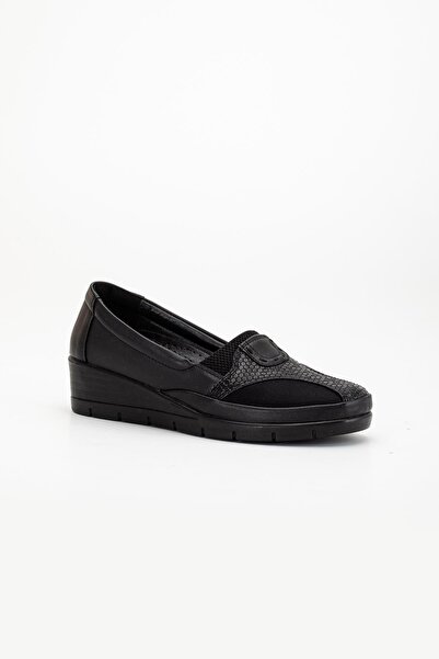 Dilimler Ayakkabı Large Size Genuine Leather Women's Daily Orthopedic Shoes Black Side Stretch