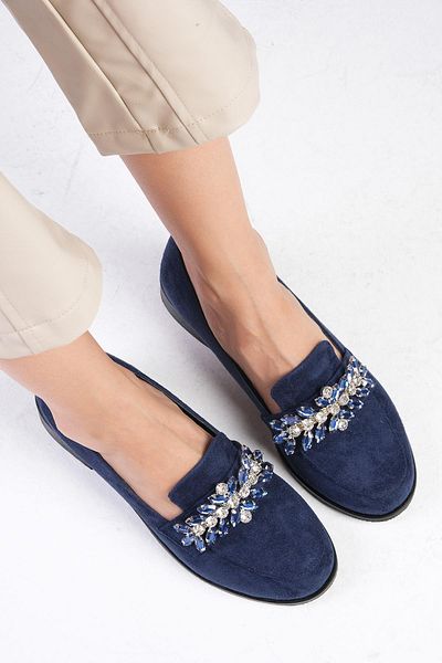Mio Gusto Matilda Navy Blue Stone Women's Oxford Flat Shoes