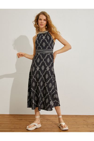 Koton Ethnic Halter Neck Midi Viscose Dress - Effective Detailed