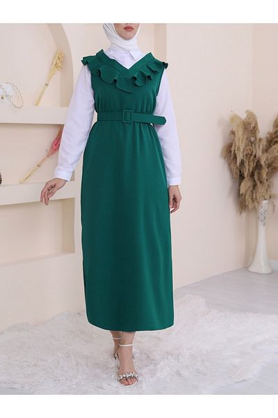 Modamorfo Langes Giletkleid mit Gürtel und V-Ausschnitt