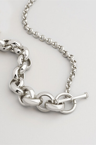 So CHIC... Y Model 18 Ayar Beyaz Altın Kaplama 63 Cm Gümüş Zincir Kolye