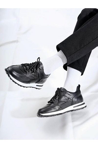 TETRİ Vios Model Genuine Leather Handmade Black Men's Sneakers