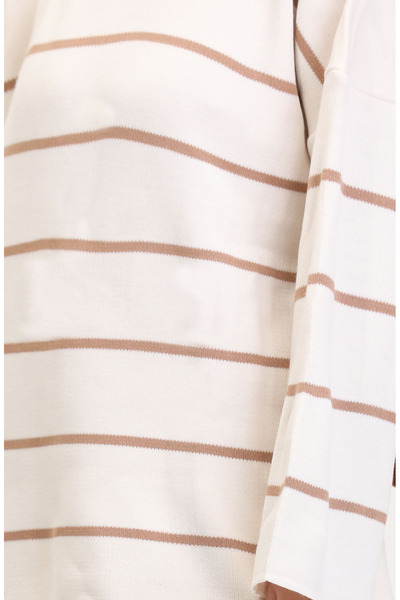 sefamerve 3083-04 Model Cream Colored Striped Knitwear Set