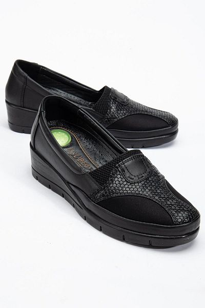 Dilimler Ayakkabı Large Size Genuine Leather Women's Daily Orthopedic Shoes Black Side Stretch