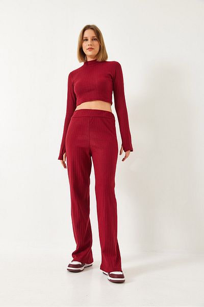 Bianco Lucci Set damă cu nervuri pentru degete - pantaloni Palazzo cu talie elastică, 0206 60261177