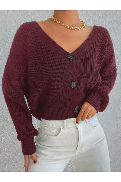 COTTONLAB Women's Long Sleeve Three-Button Knitwear Cardigan