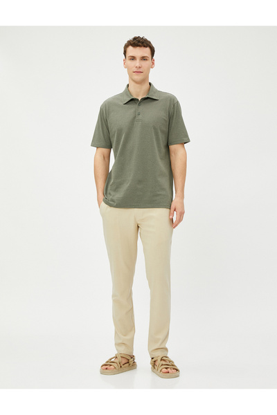 Koton Ριγέ μπλουζάκι πόλο με κοντό μανίκι με κουμπιά