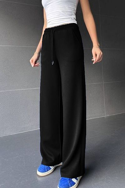COMBİNE MİCHAİL Women's High Waist Winter 2 Thread Wide Leg Sweatpants