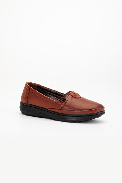Dilimler Ayakkabı Genuine Leather Women's Orthopedic Casual Shoes - Tan Flat Model