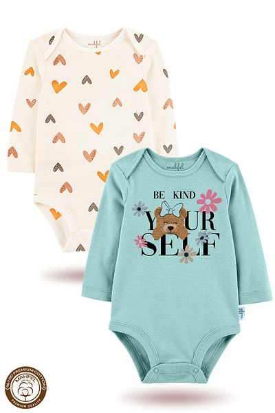 MAHFEL 2-Piece 100% Cotton Organic Printed Snap Fastener Baby Bodysuit