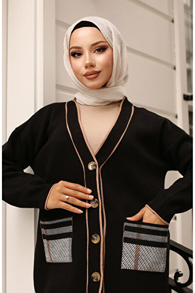 sefamerve Black Knitwear Set - Pocket and Cardigan 24116-02