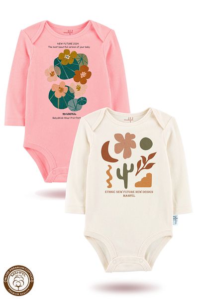 MAHFEL 2-Piece 100% Cotton Organic Printed Snap Fastener Baby Bodysuit