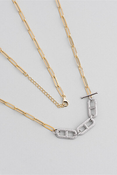 So CHIC... Back To Future 18 Ayar Sarı Altın Kaplama 43 Cm Gümüş Zincir Kolye