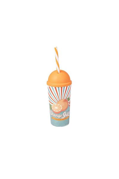 Herevin 470 cc Orange Patterned Glass with Straw - PP
