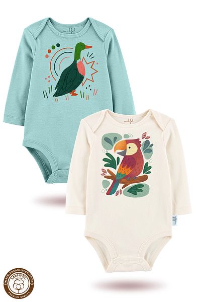 MAHFEL 2-Piece 100% Cotton Organic Printed Snap Fastener Baby Bodysuit