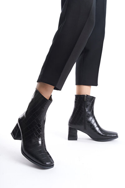 Diardi Kadın Siyah Kroko Topuklu Bot & Bootie