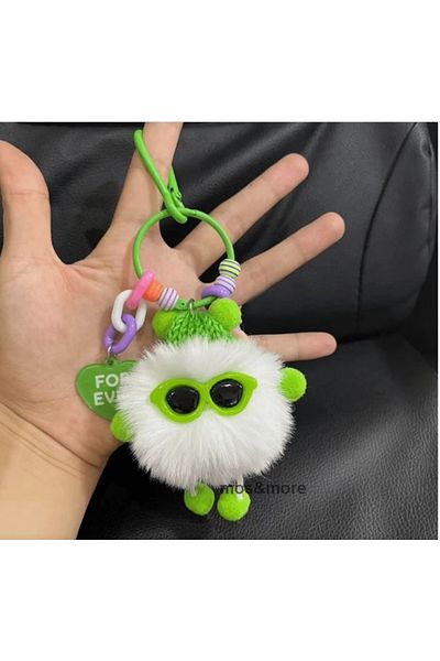 mos&more White Plush for Ever Bag Accessory Charm Keychain