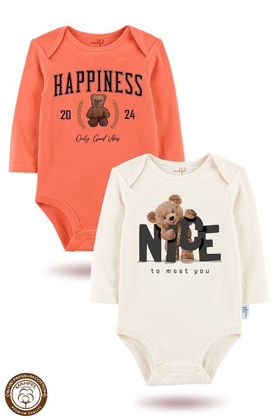 MAHFEL 2-Piece 100% Cotton Organic Printed Snap Fastener Baby Bodysuit