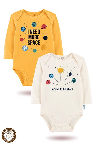 MAHFEL 2-Piece 100% Cotton Organic Printed Snap Fastener Baby Bodysuit