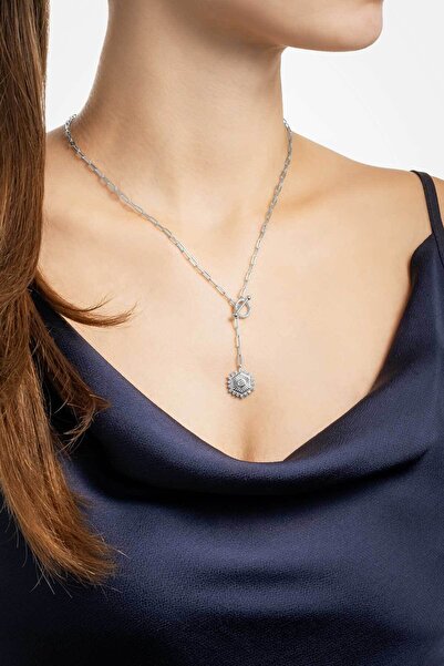 So CHIC... Ayçiçeği 18 Ayar Beyaz Altın Kaplama 45 Cm Gümüş Y Kolye