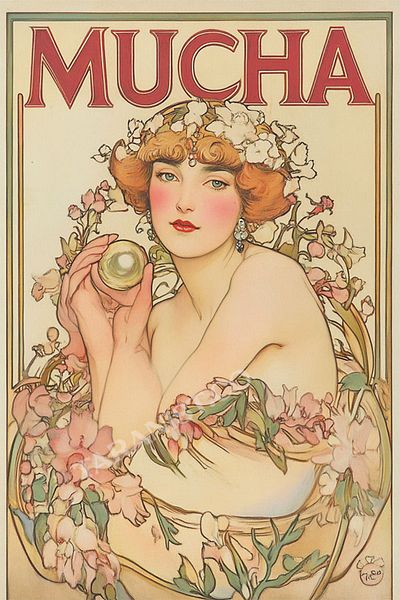 Taranist Poster din hârtie fără încadrare Alfonso Mucha Poster Femeie înflorită