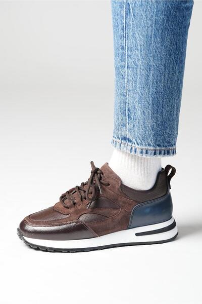 TETRİ Vios Model Hakiki Deri El Yapımı kahverengi Erkek  Sneaker