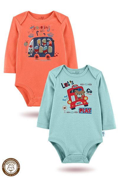 MAHFEL 2-Piece 100% Cotton Organic Printed Snap Fastener Baby Bodysuit