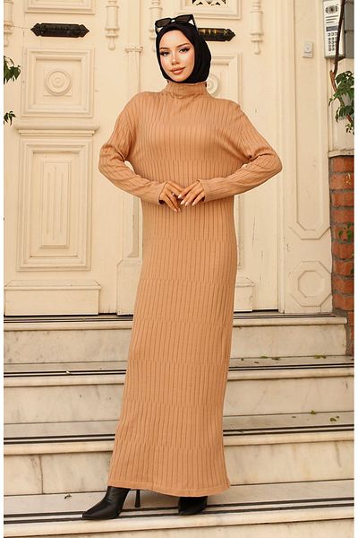 sefamerve Πλεκτό φόρεμα Milk Coffee Ribbed - 24207-03