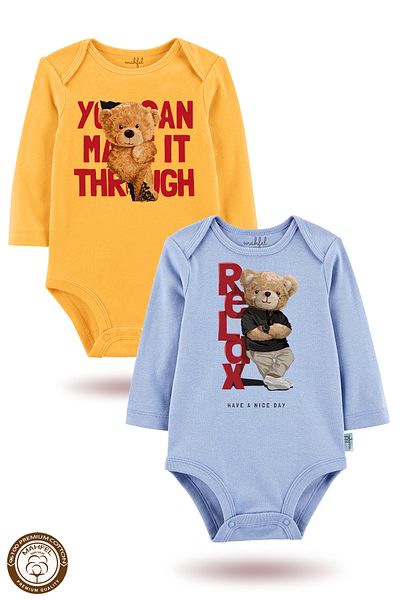 MAHFEL 2-Piece 100% Cotton Organic Printed Snap Fastener Baby Bodysuit