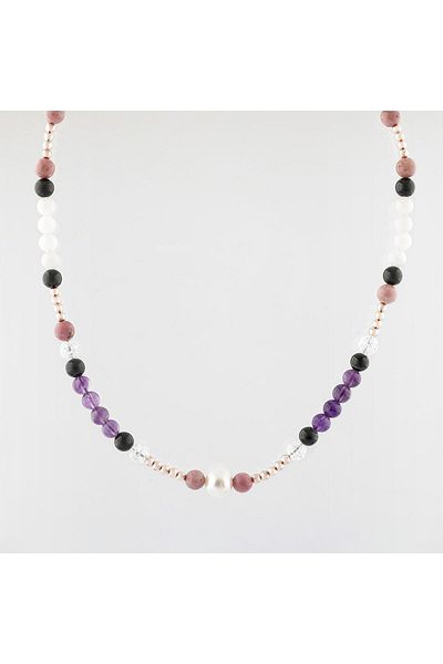 OSMANLI DOĞAL TAŞ Pearl-jasper-tumaline-amethyst-necef-hematite-pink Quartz-moonstone Natural Stone Necklace