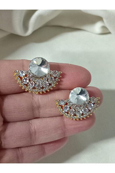 mos&more White Crystal Stone Gold Evening Dress Stylish Women's Earrings