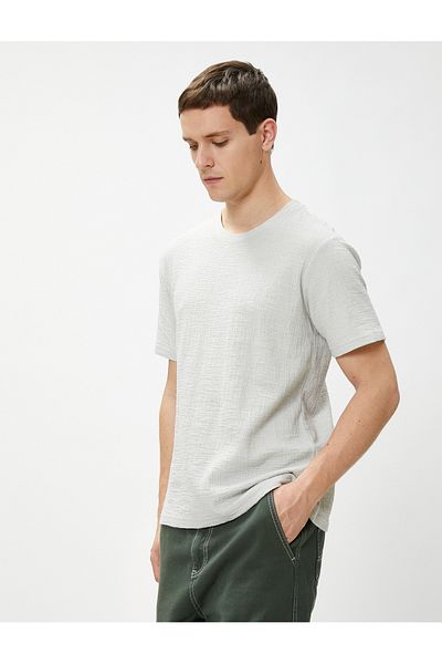 Koton Basic T-Shirt Textured Crew Neck Slim Fit Cotton