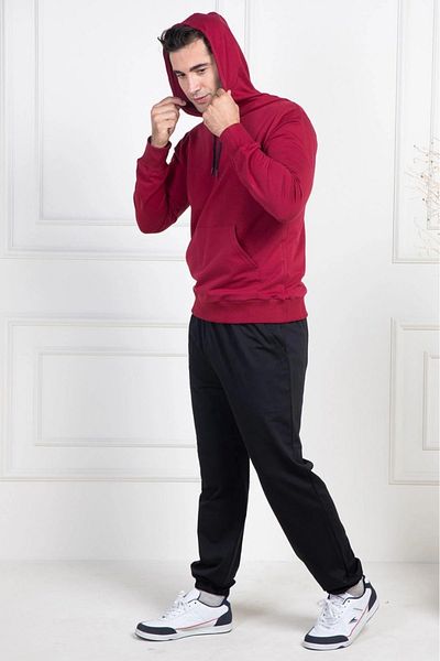Lohussa Red Long Sleeve 100% Cotton Plus Size (Oversized) Hooded Men's Pajamas Set