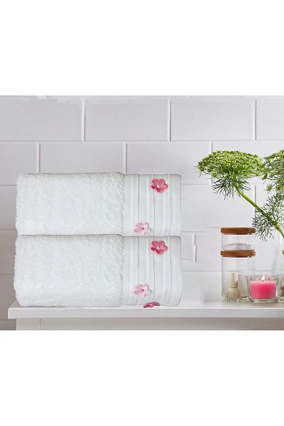 Lucy and Home Λουλουδάτη Λευκή Πετσέτα 2 τεμαχίων 40x60 εκ