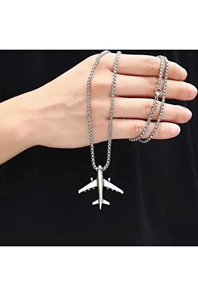 SE Jewellery Gümüş Renk Doc Model Zincir Uçak Kolye