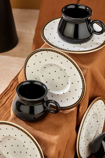 Babion Black 12-Piece Luxury Ceramic 6-Person Coffee Cup Set, Black Coffee Cup