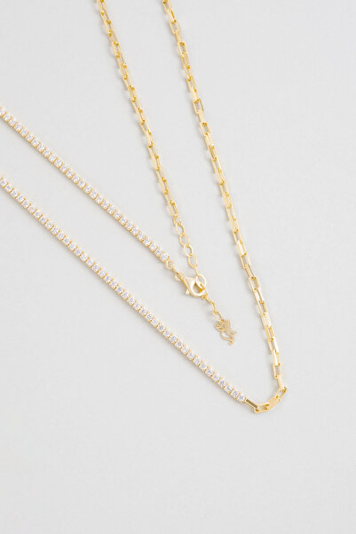 So CHIC... Zarafet 18 Ayar Sarı Altın Kaplama 45 Cm Gümüş Su Yolu Kolye