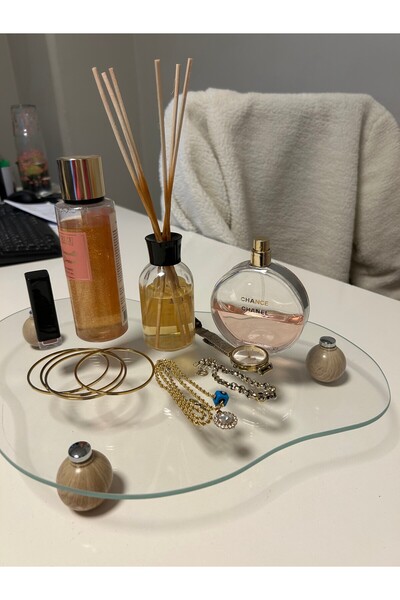 ERGLASS CAM Cam Tepsi Top Ayaklı Organizer Düzenleyici Stand Makyaj Mutfak Takı