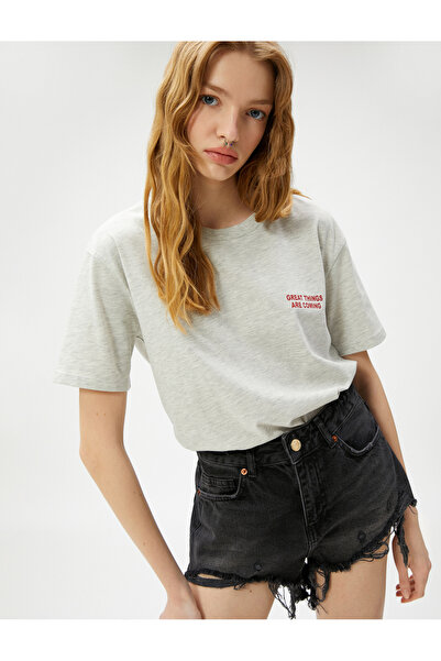 Koton Μπλουζάκι με στάμπα στην πλάτη, κοντό μανίκι, βαμβακερό λαιμόκοψη